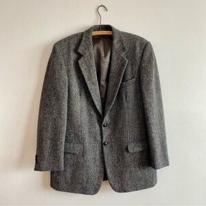 Vintage Harris Tweed Jacket Wool Tweed Grey Herringbone Blazer 42 Long/Tall